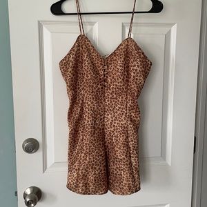 Victoria's Secret Beige and Brown Leopard Satin Chemise Slip